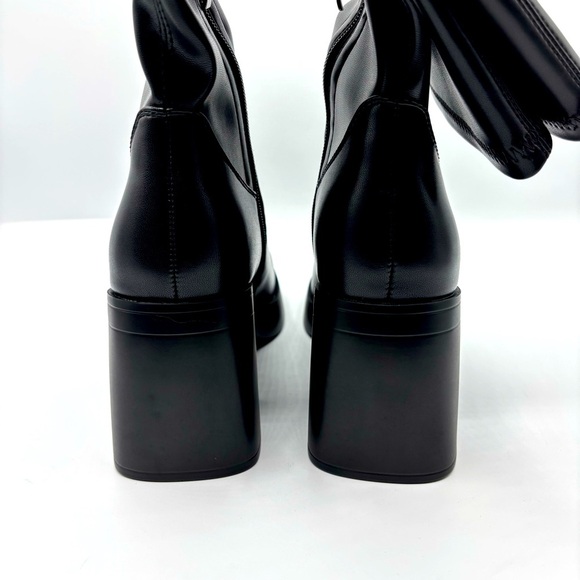 Black Leather Knee High Boots for Women Platform Chunky Block Heeled Boo… - Picture 5 of 8